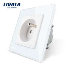 Free Shipping Livolo French Standard Crystal Glass Panel 220~250V 16A Wall Power switch Socket